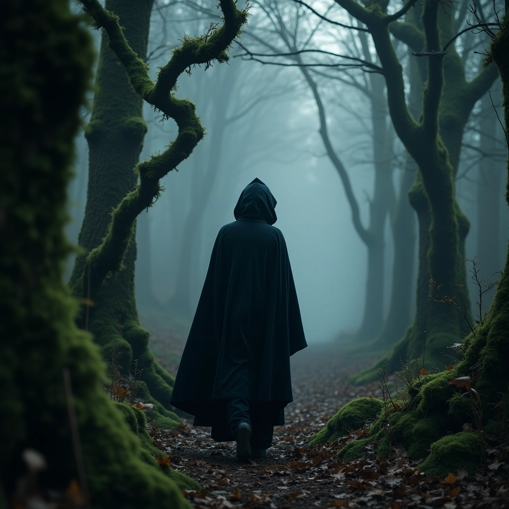 Velluto Bruciato nella Nebbia: Un Misterioso Viandante della Foresta