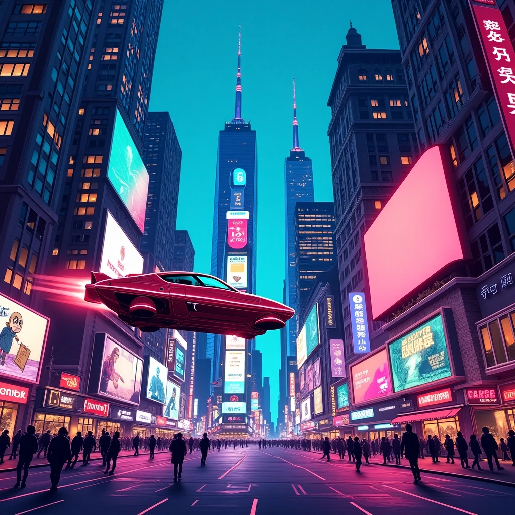 Neon Metropolis: Città Pop Illustrata del Futuro