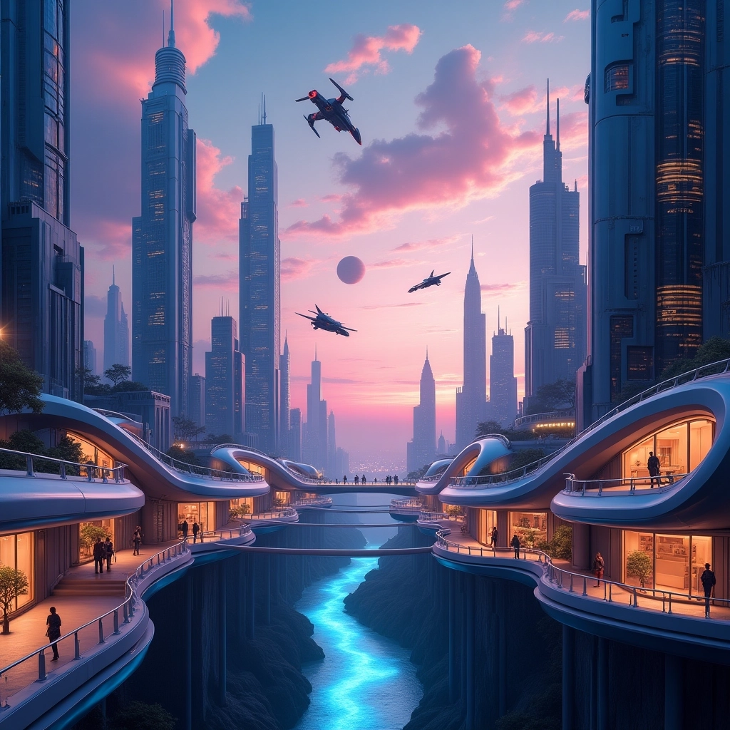 Neon Dusk: Paesaggio Urbano Futuristico
