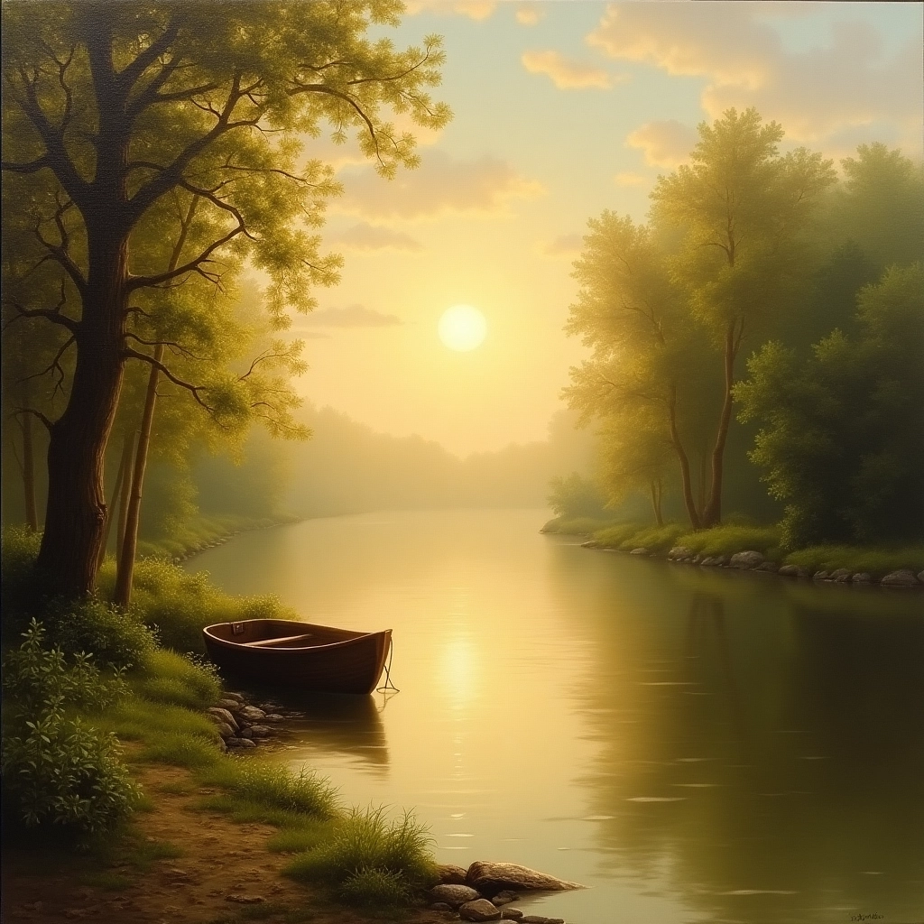 Serenità all'Alba: Riva del Fiume a Olio