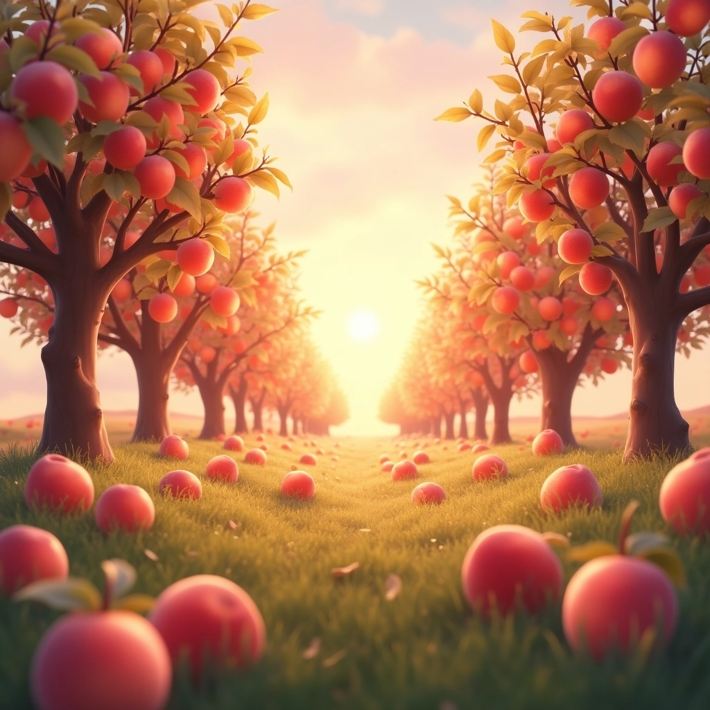 Fantastico frutteto di pesche all'alba