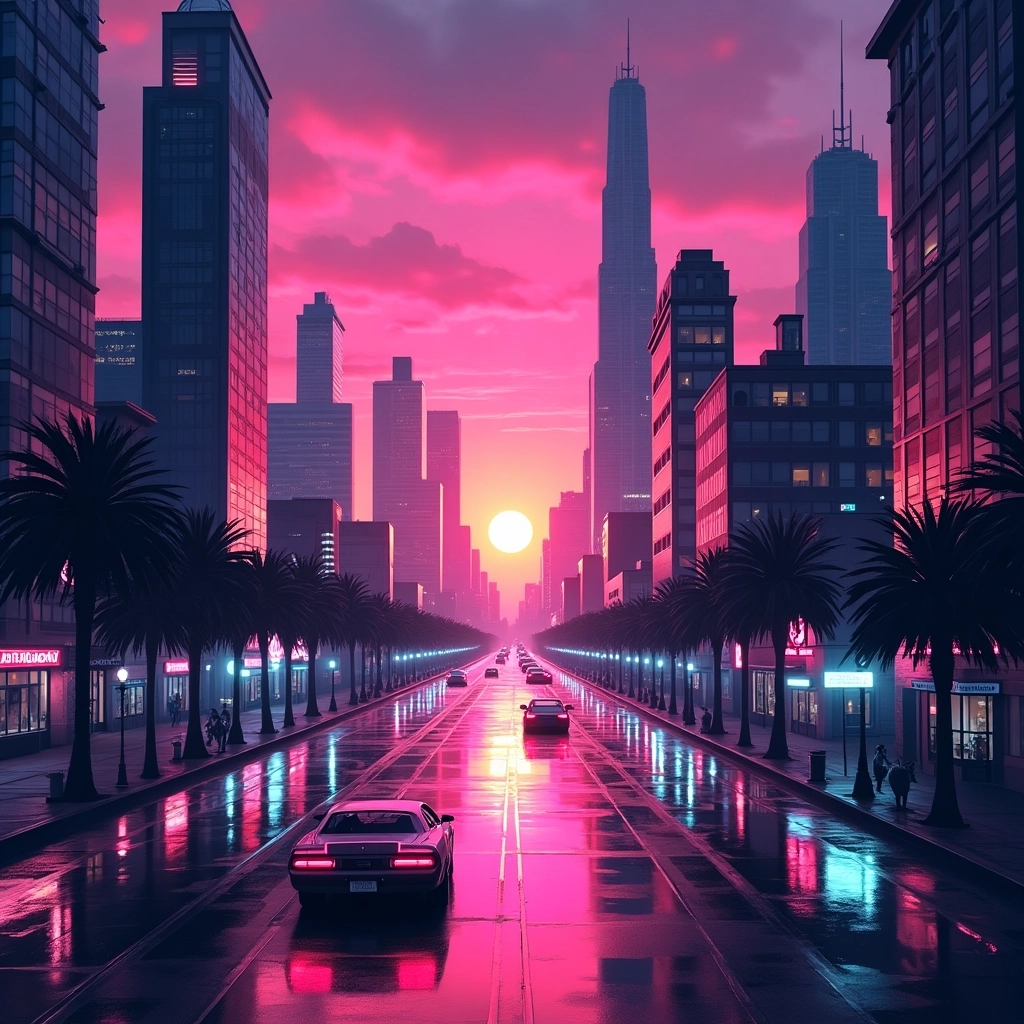 Tramonto sulla città Retrowave