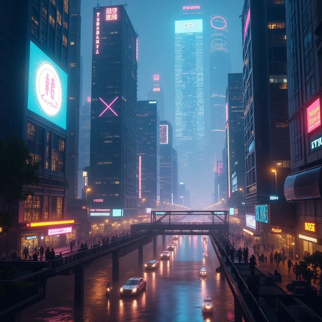Neon Utopia: Paesaggio Urbano Futuristico di Fantascienza