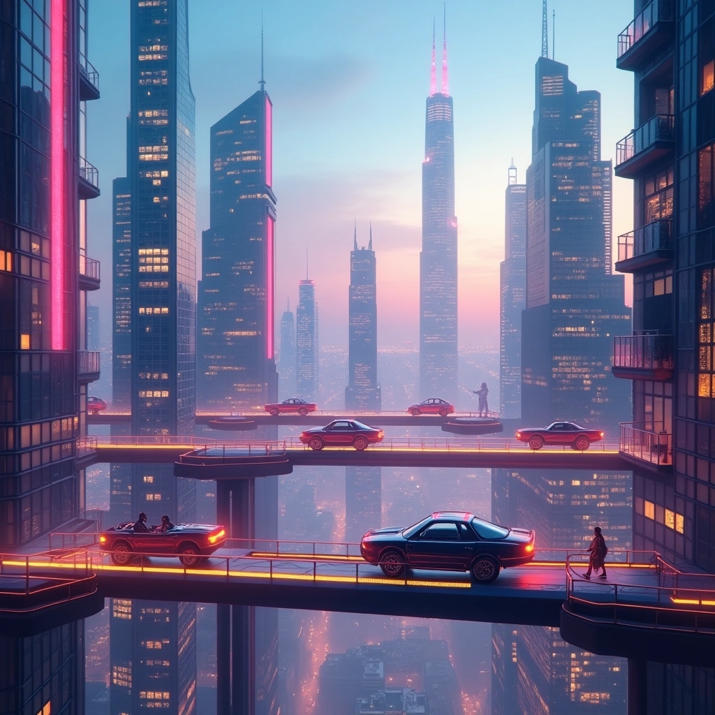 Città Prisma al Neon: Uno Skyline Futuristico in 3D