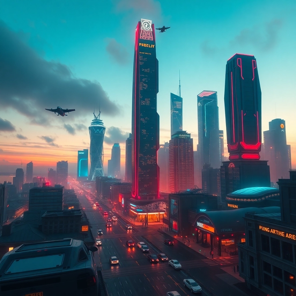 Paesaggio Urbano Futuristico al Tramonto
