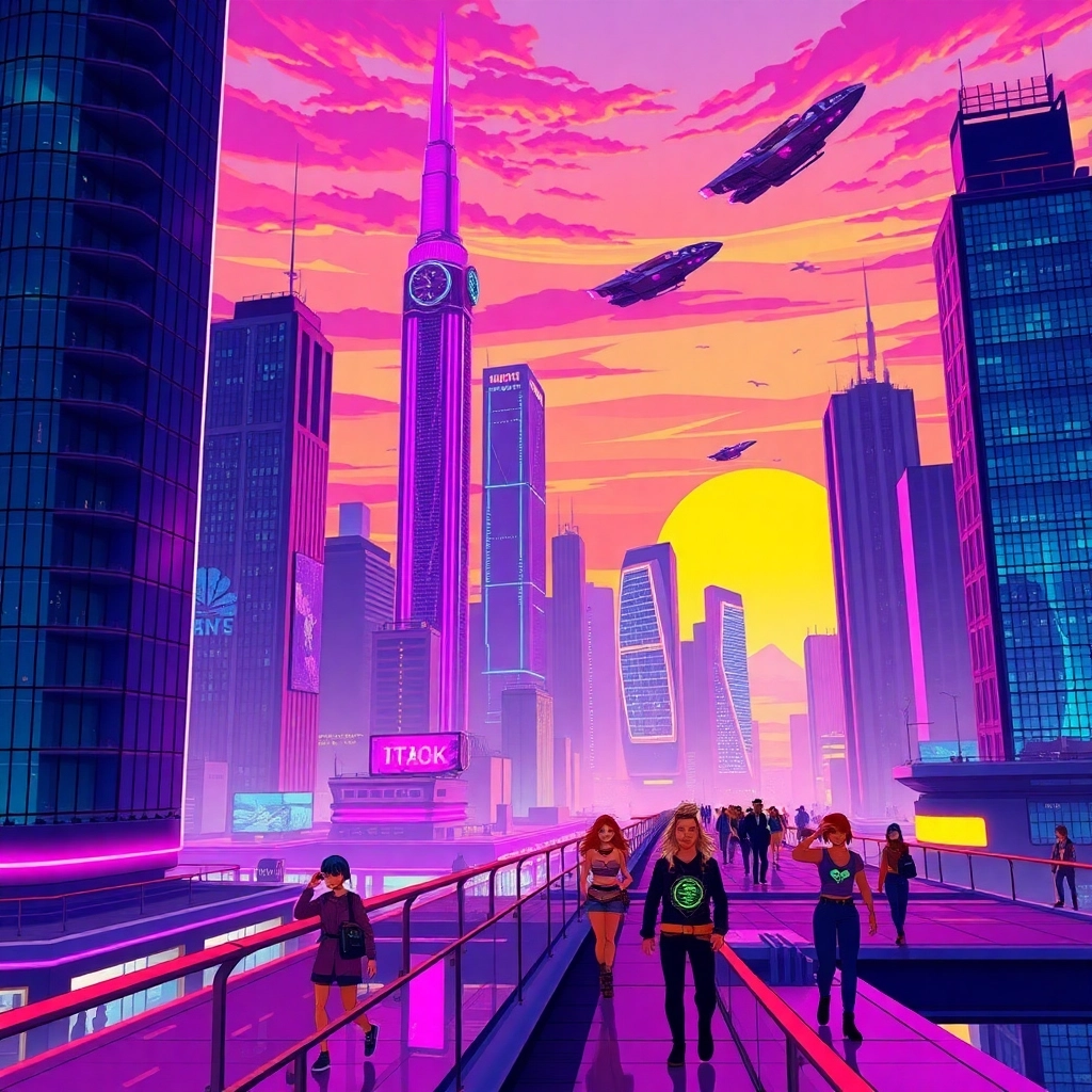 Cieli al Neon: Paesaggio Urbano Futuristico Cyberpunk