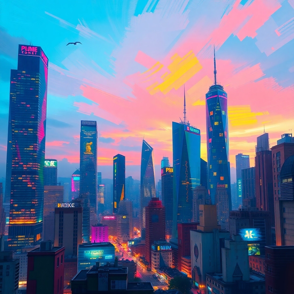 Paesaggio Urbano Surreale Sovradipinto al Tramonto