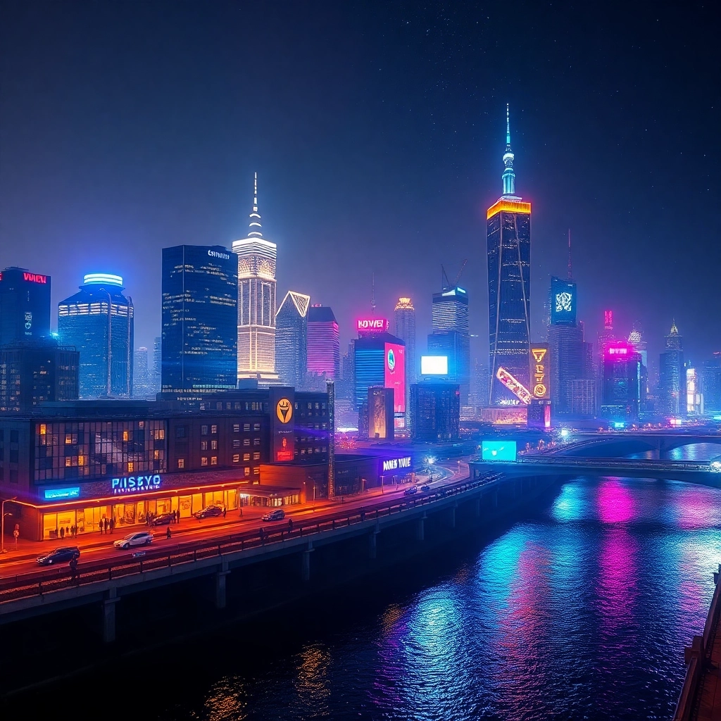 Scintillante Paesaggio Notturno di una Città Futuristica