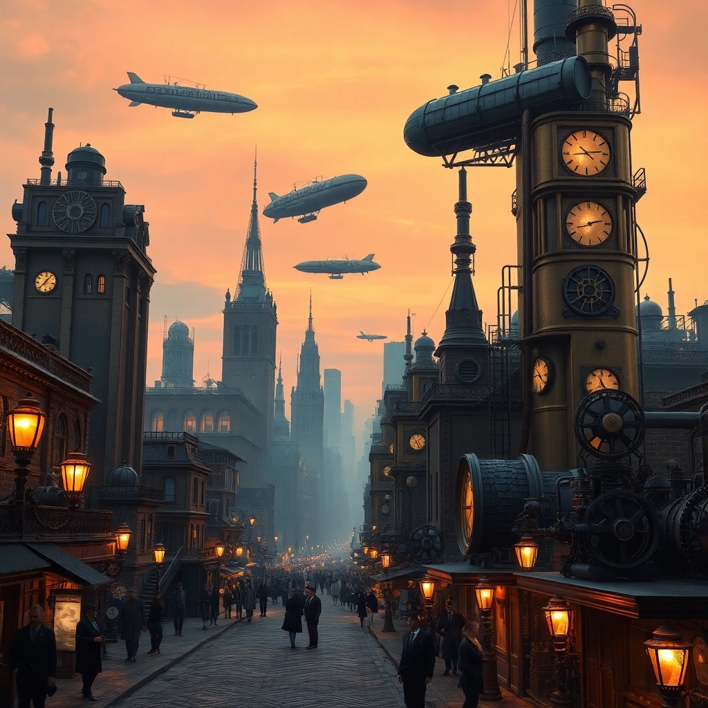 Metropoli Steampunk al Crepuscolo