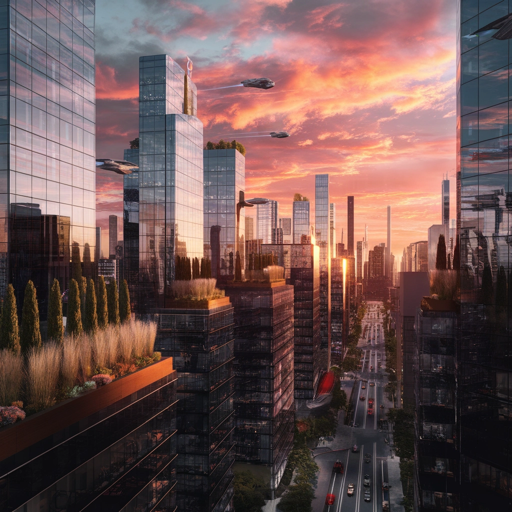 Paesaggio Urbano Futuristico al Tramonto