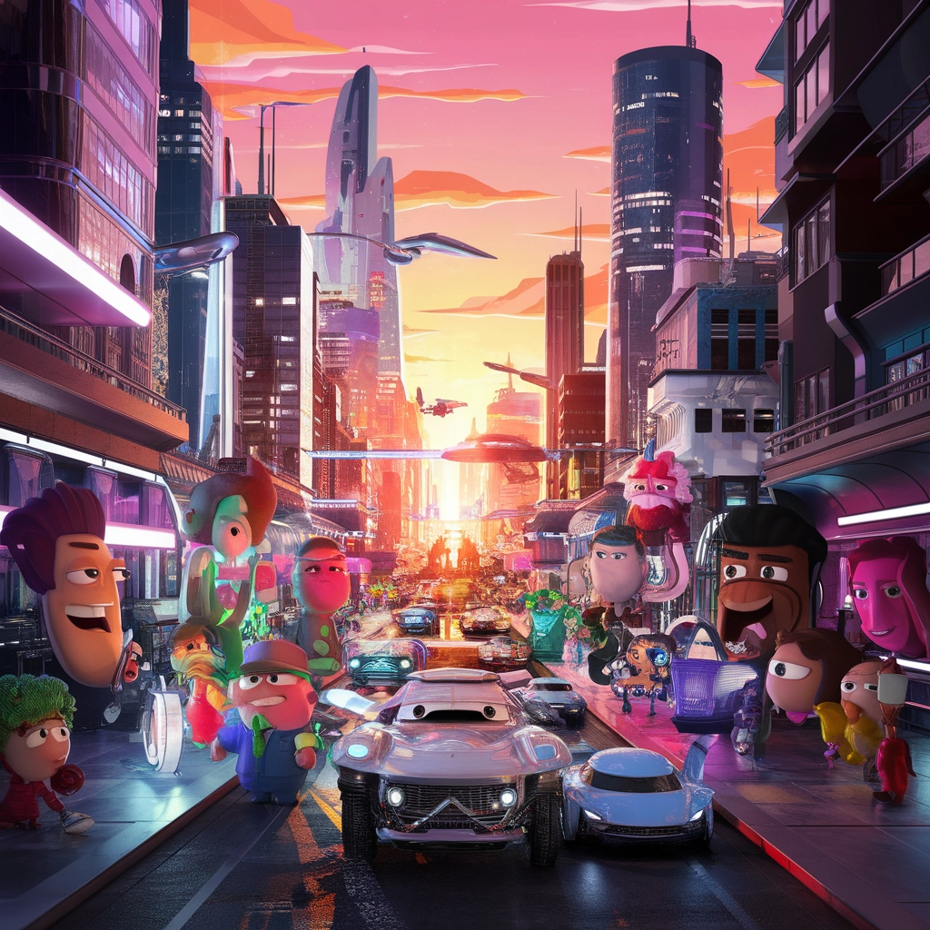 Città Futuristica Hypertoon al Tramonto