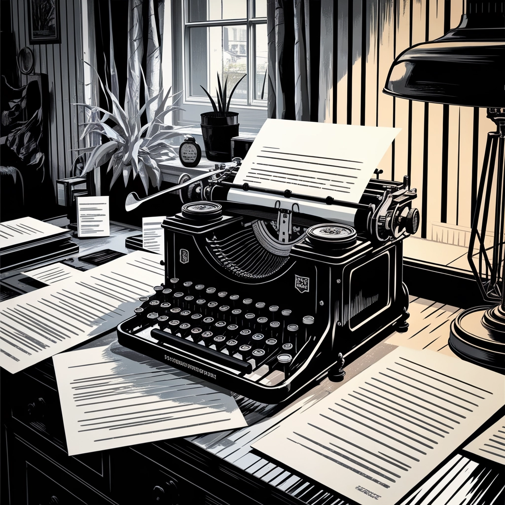 Postazione da scrittura vintage con macchina da scrivere in stile stampa a inchiostro