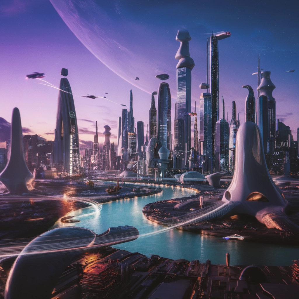 Metropoli Sci-Fi Lucida al Tramonto