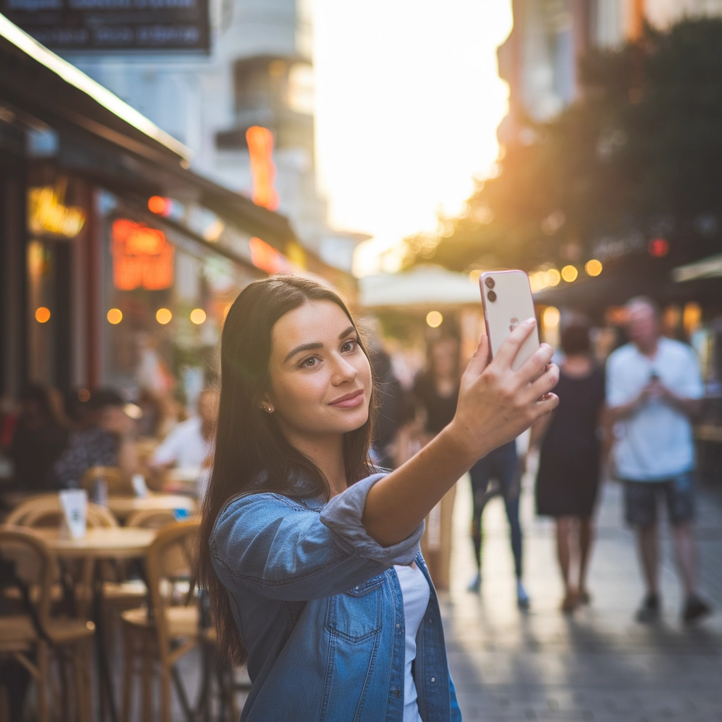 Selfie in città all'ora d'oro
