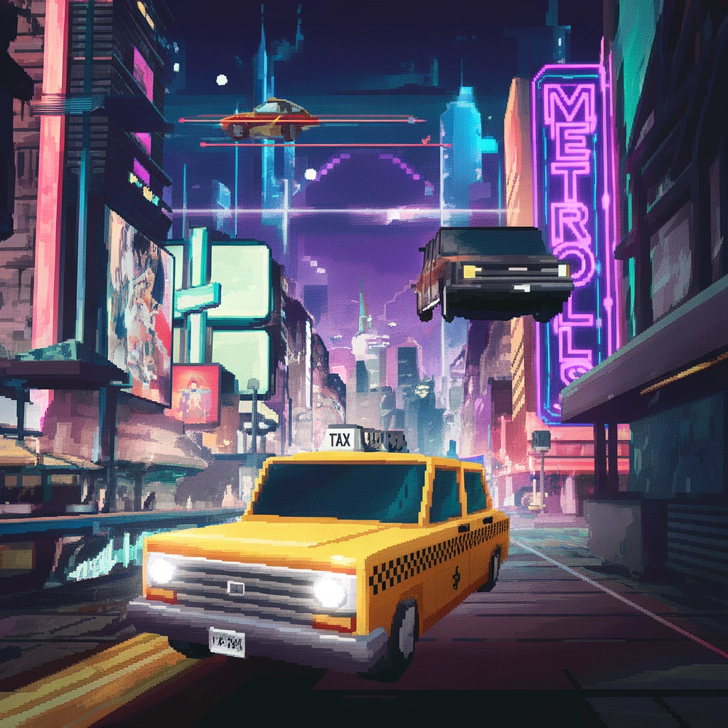 Paesaggio Urbano al Neon in Pixel Art