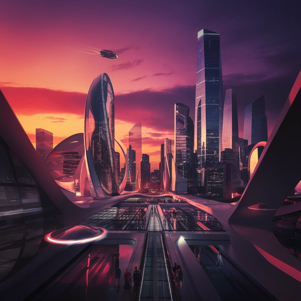 Crepuscolo al Neon: Skyline Futuristico