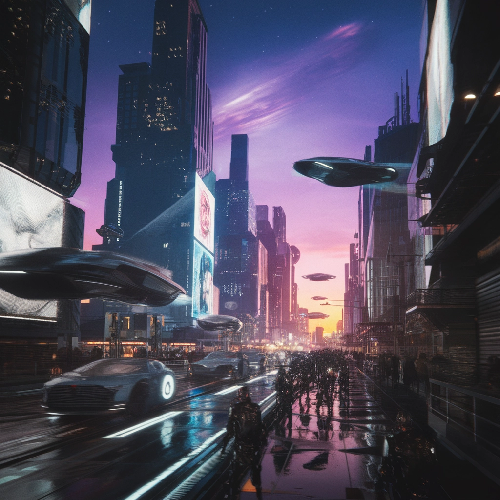 Cieli al Neon: Paesaggio Urbano Futuristico Sci-Fi