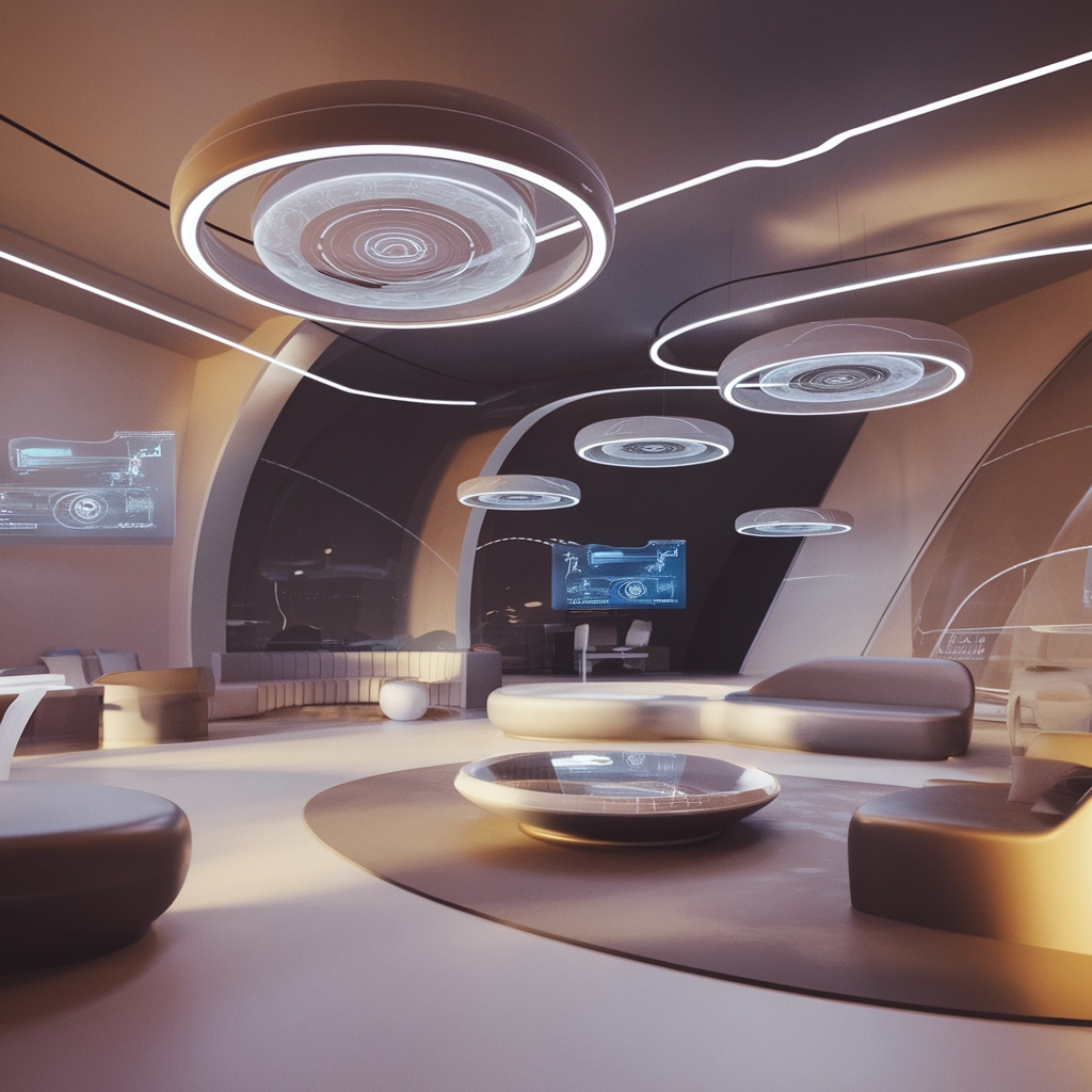 Spazio di lavoro futuristico in design 3D elegante
