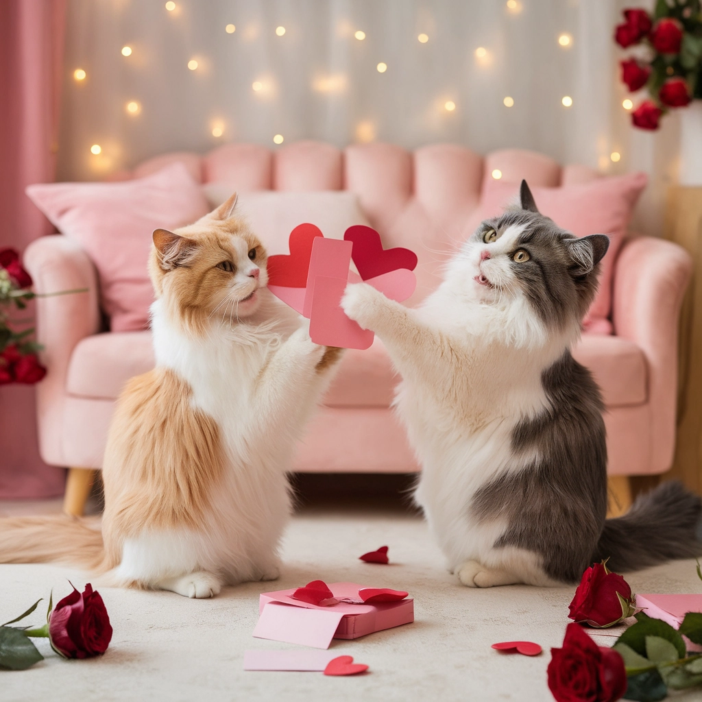 Lo scambio di biglietti di San Valentino dei gatti