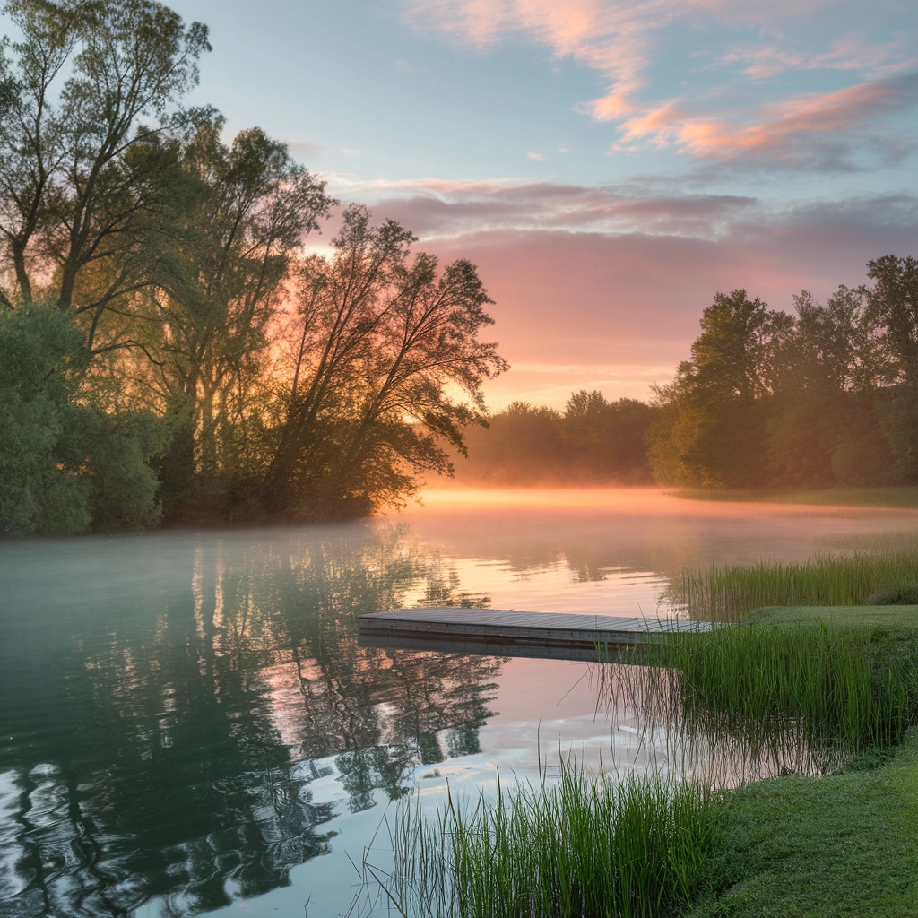 Serenità dell'Alba: Lago al Mattino in Fine Art Calda