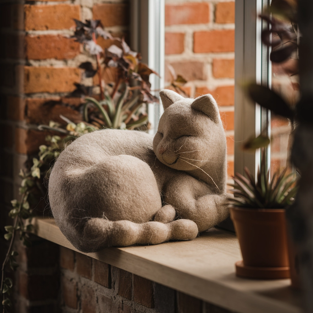 Gatto di lana infeltrita alla luce del sole