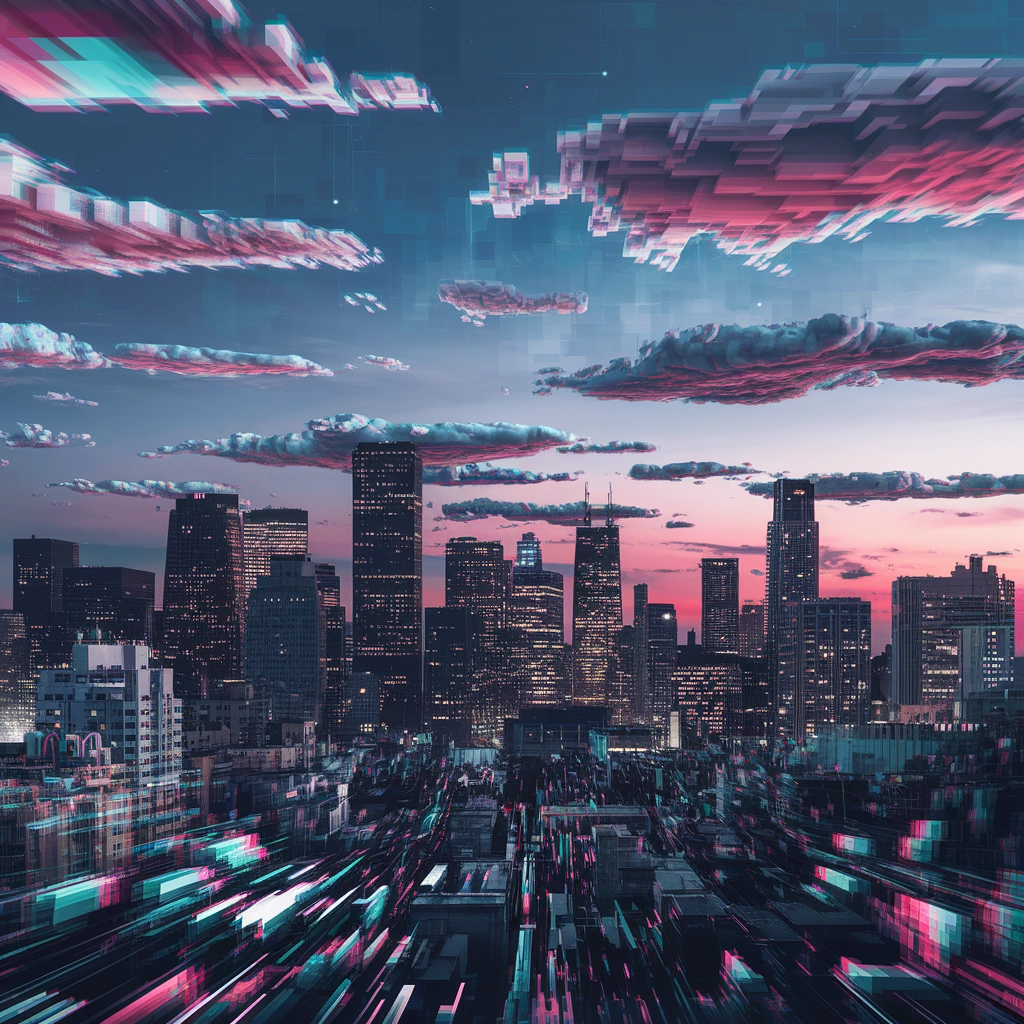 Metropoli Glitchata: Paesaggio Urbano Surreale