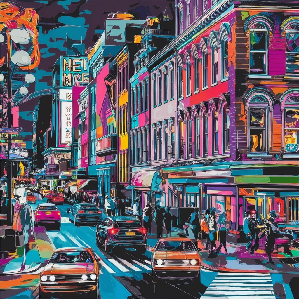 Notti al Neon: Paesaggio Urbano Pop-Art