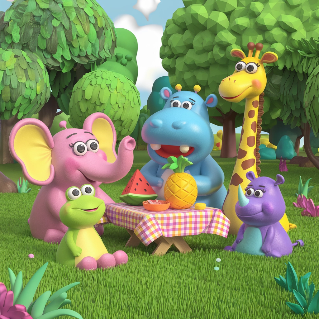 Picnic Animali Cartone 3D Morbidi