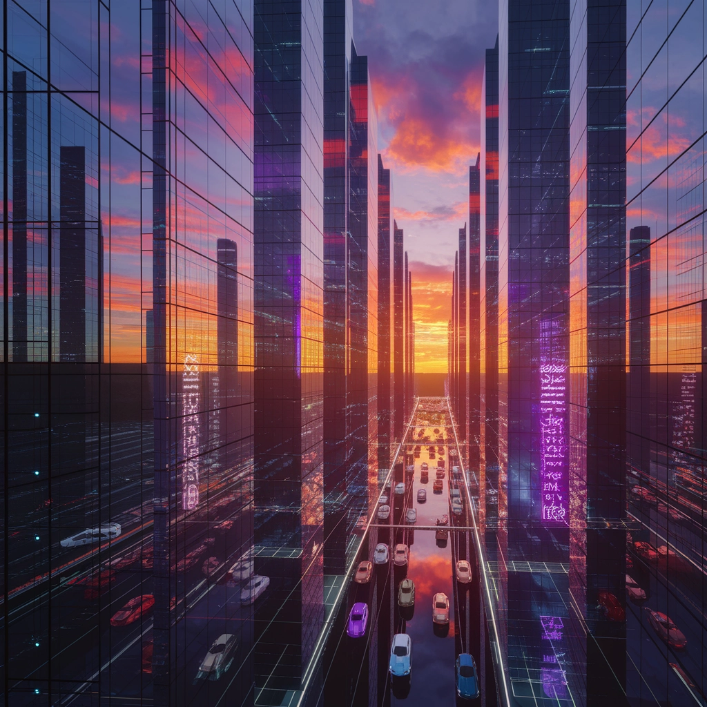 Paesaggio Urbano Futuristico al Tramonto
