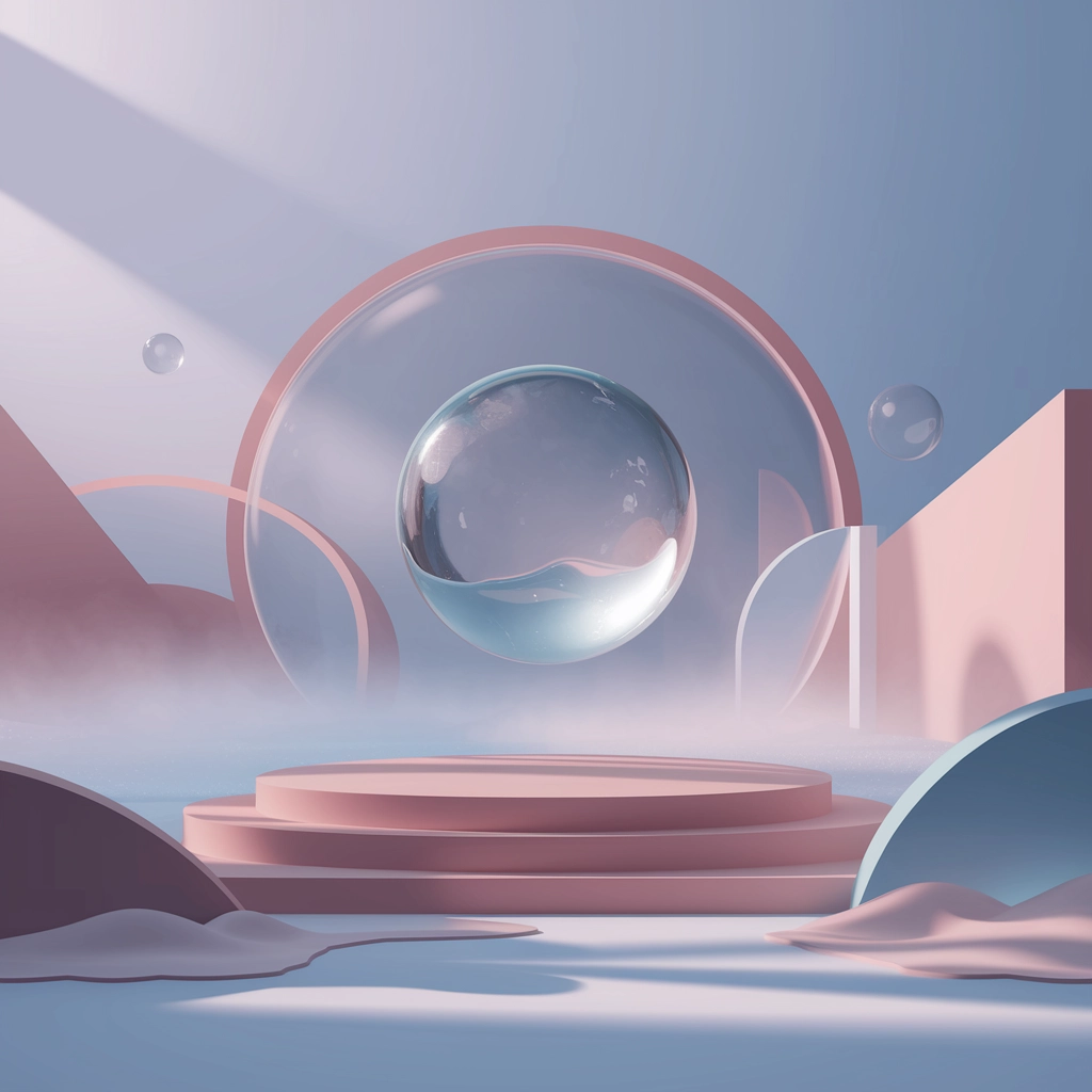 Sfera Fluttuante Onirica in Paesaggio Minimalista 3D