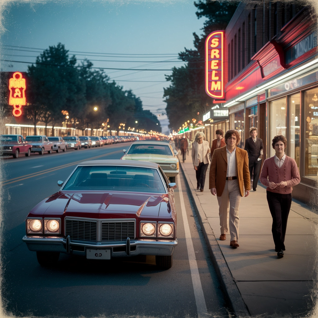 Ricordi al Neon: Strada degli anni '70 al Tramonto