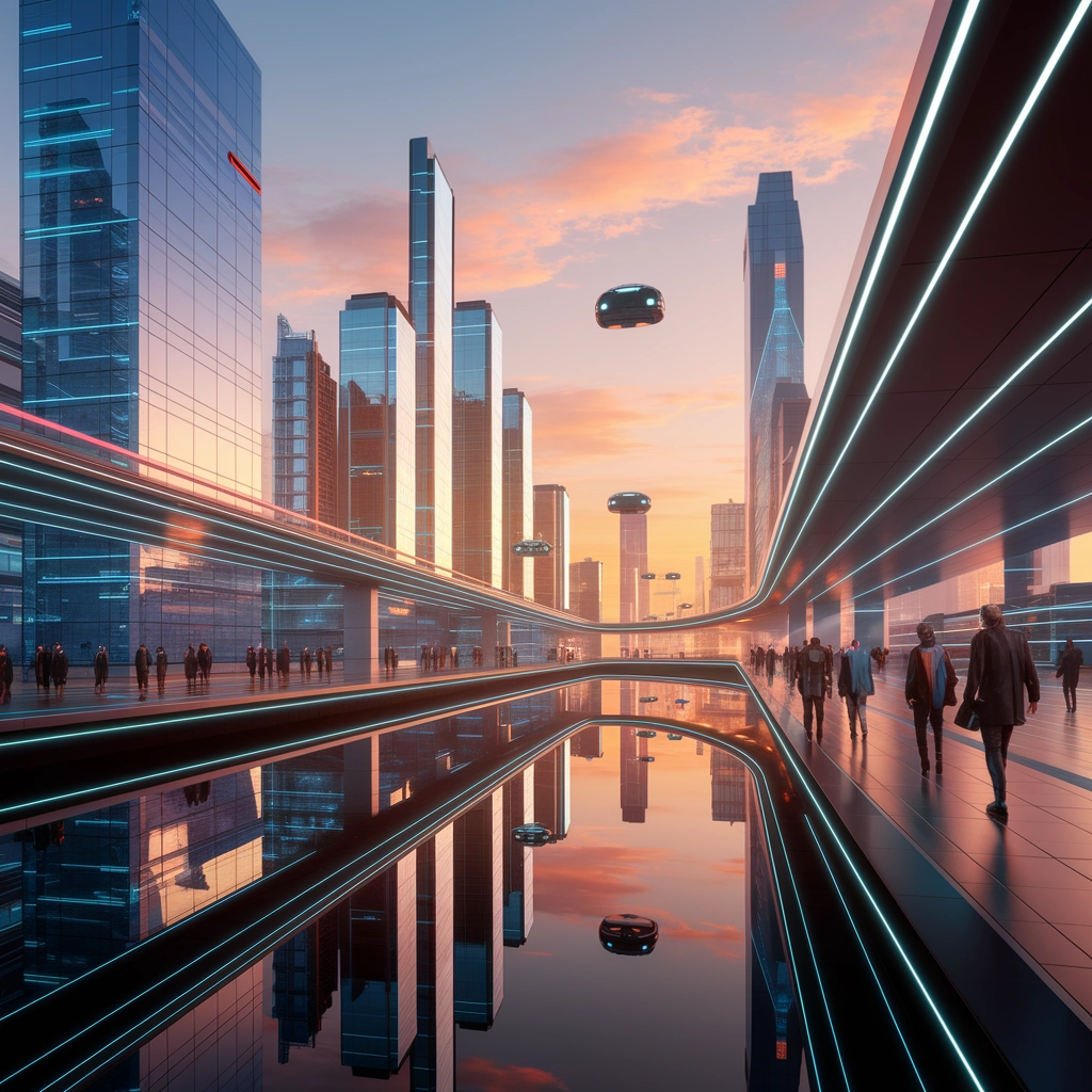 Alba sulla città futuristica