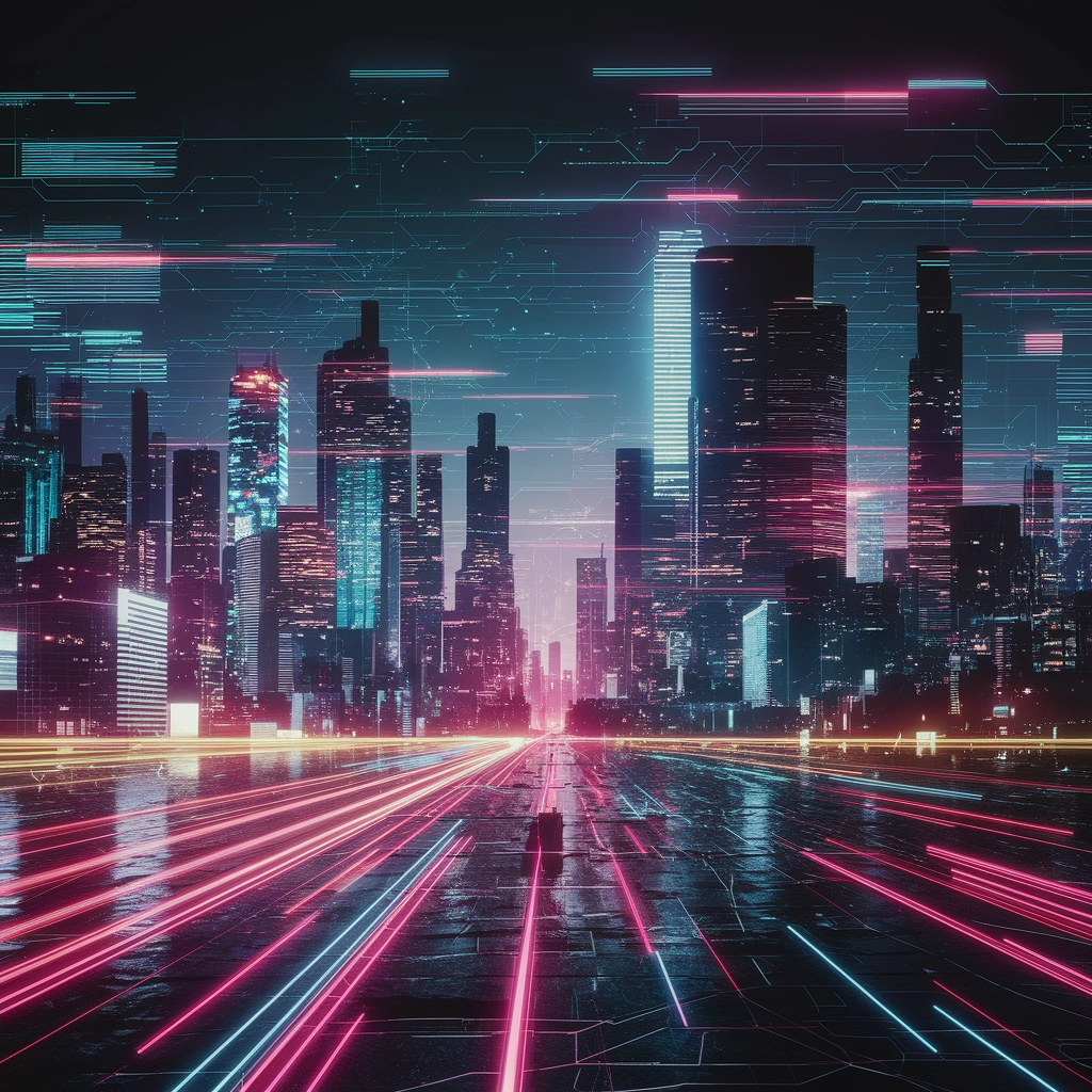 Glitch City: Paesaggio Notturno al Neon