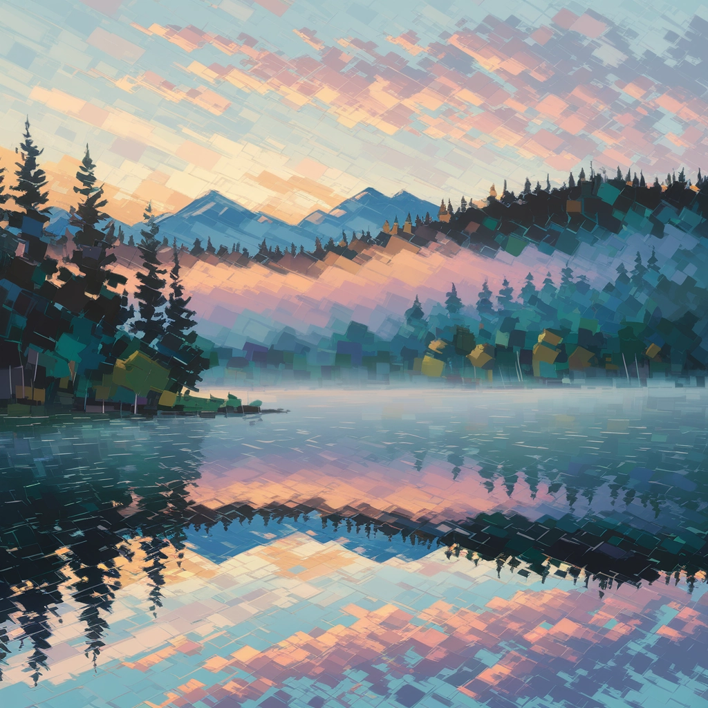 Alba Nebbiosa sul Lago: Una Visione Impressionista