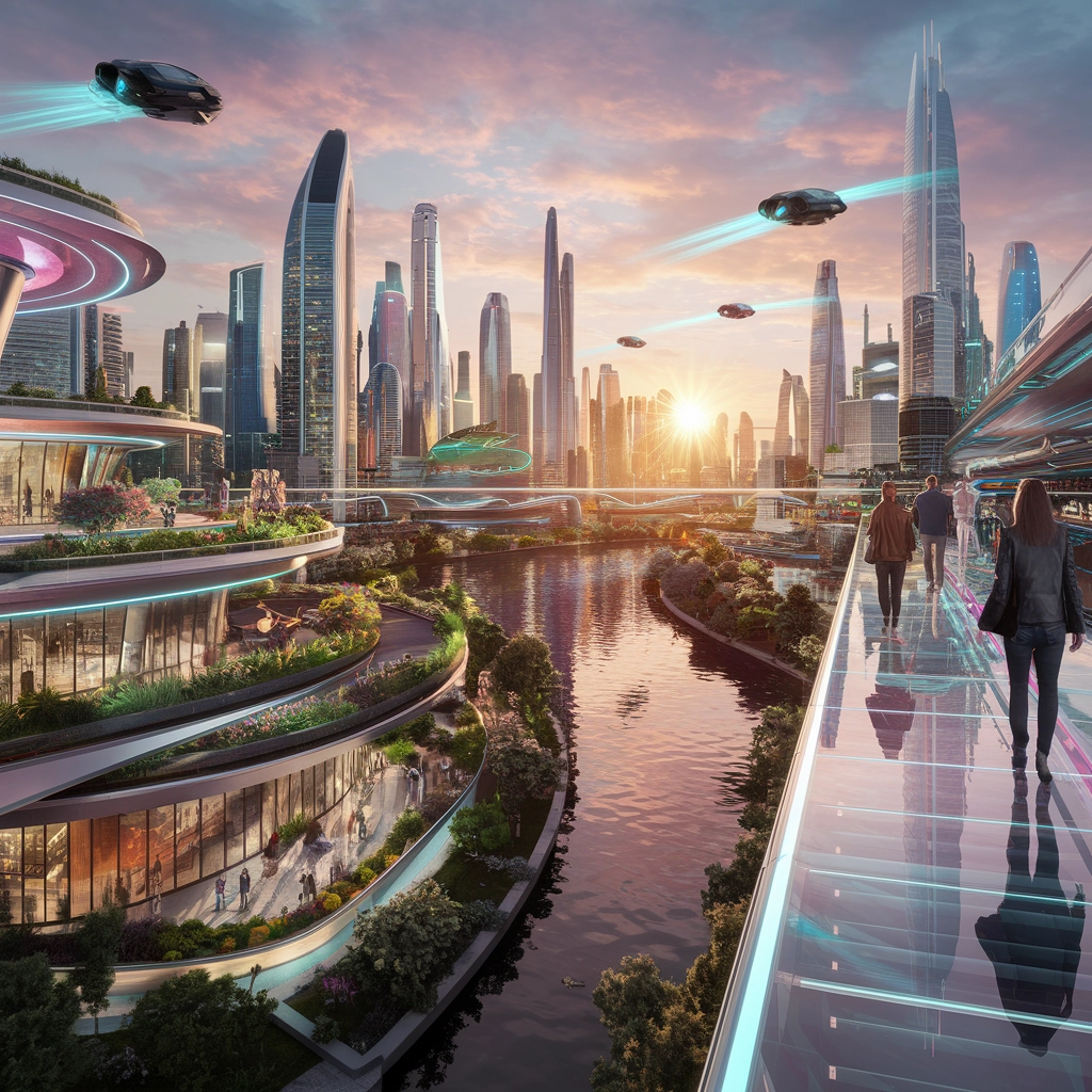 Paesaggio Urbano Futuristico al Tramonto