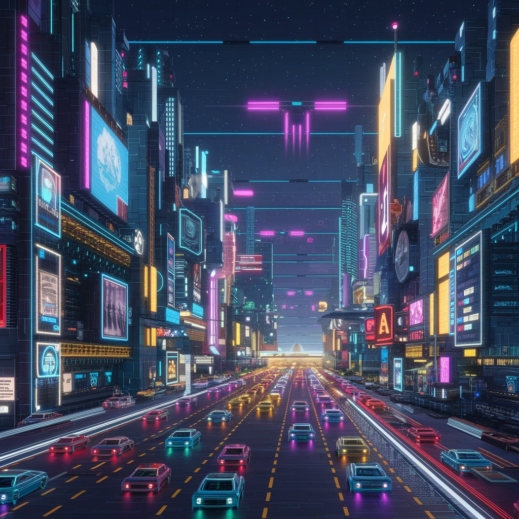 Notti al Neon: Città Pixel Futuristica