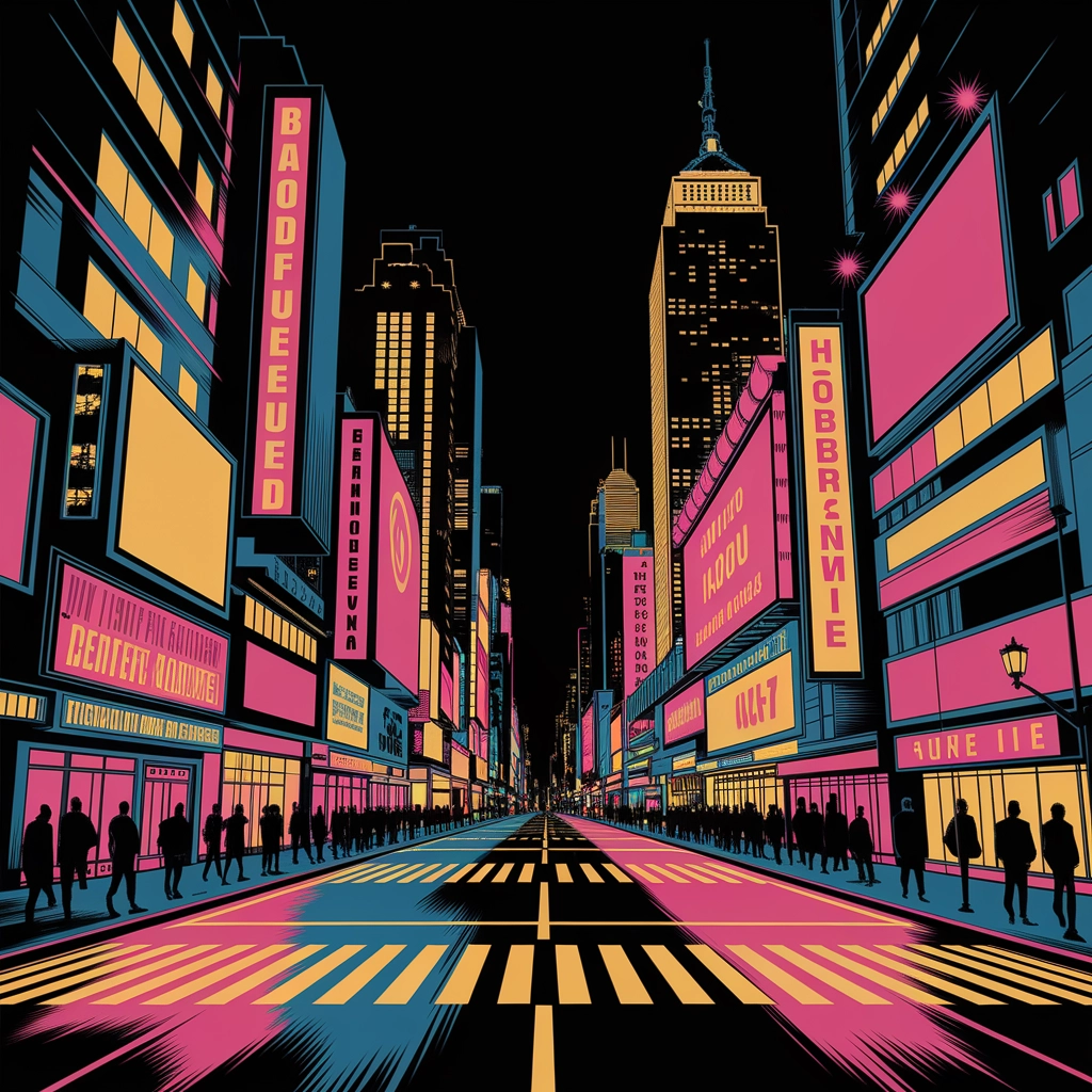 Vita Notturna Pop-Art nella Città al Neon