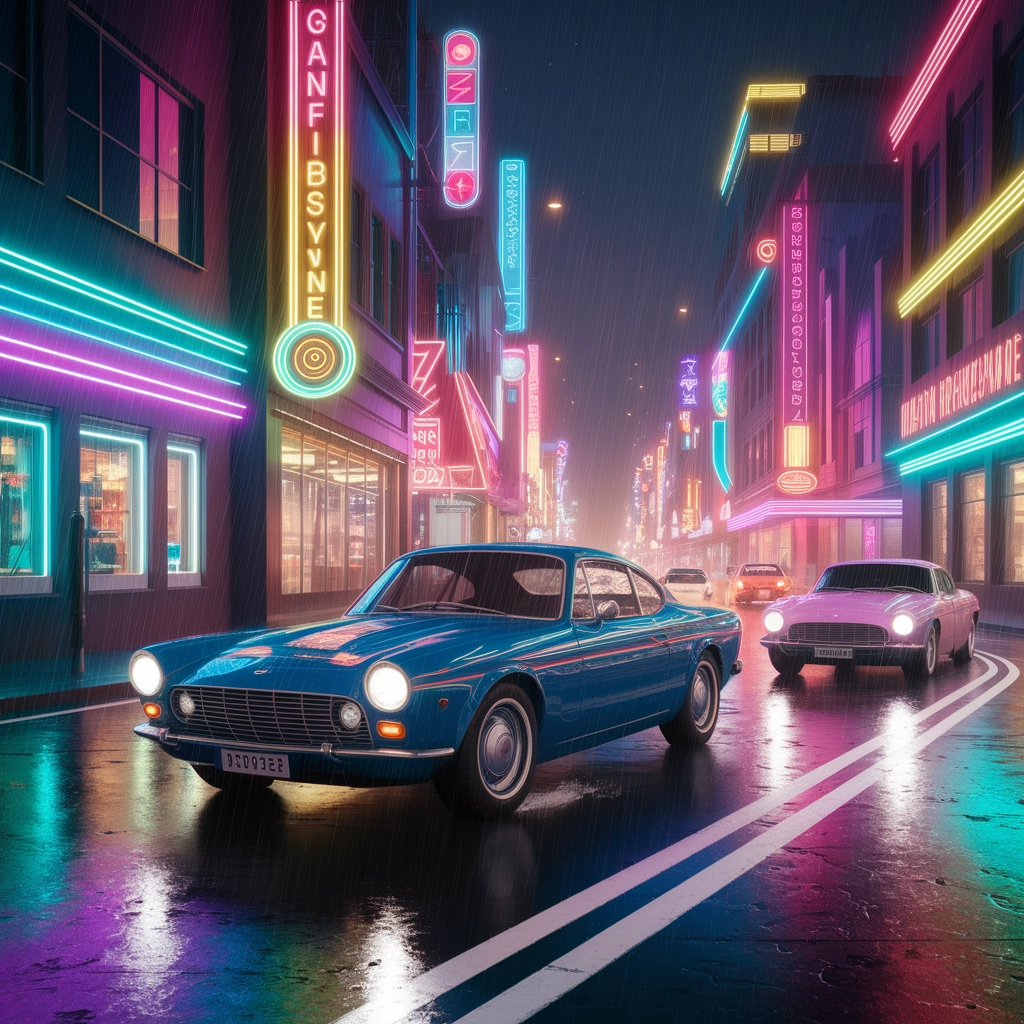 Sogni al Neon: Paesaggio Urbano Retro-Glow