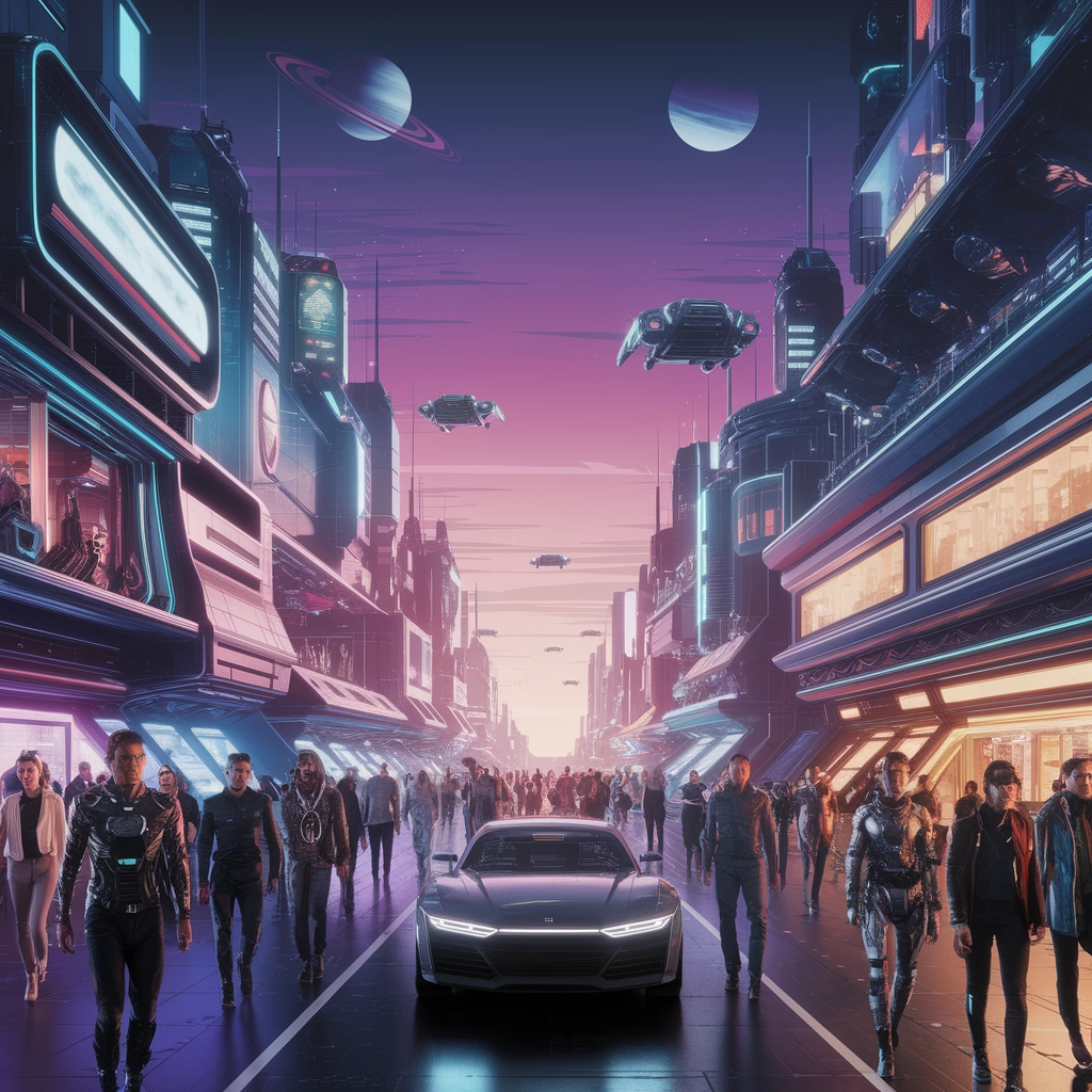 Cieli al Neon: Città Futuristica al Tramonto