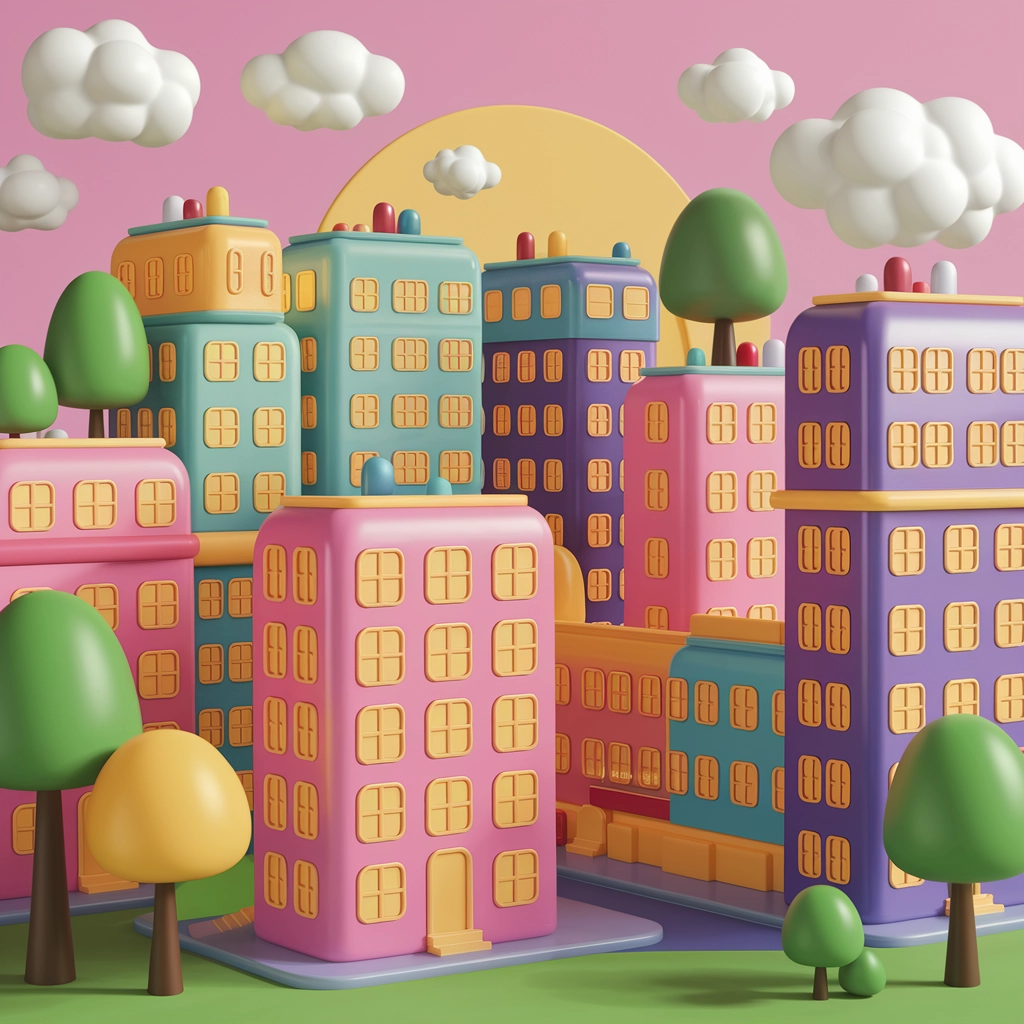 Paesaggio Urbano Soffice e Fantasioso al Tramonto