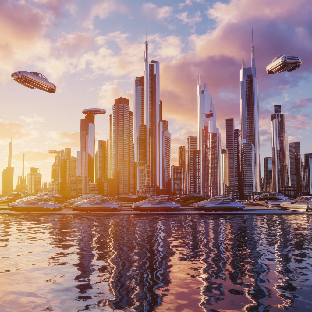 Skyline Futuristico al Tramonto