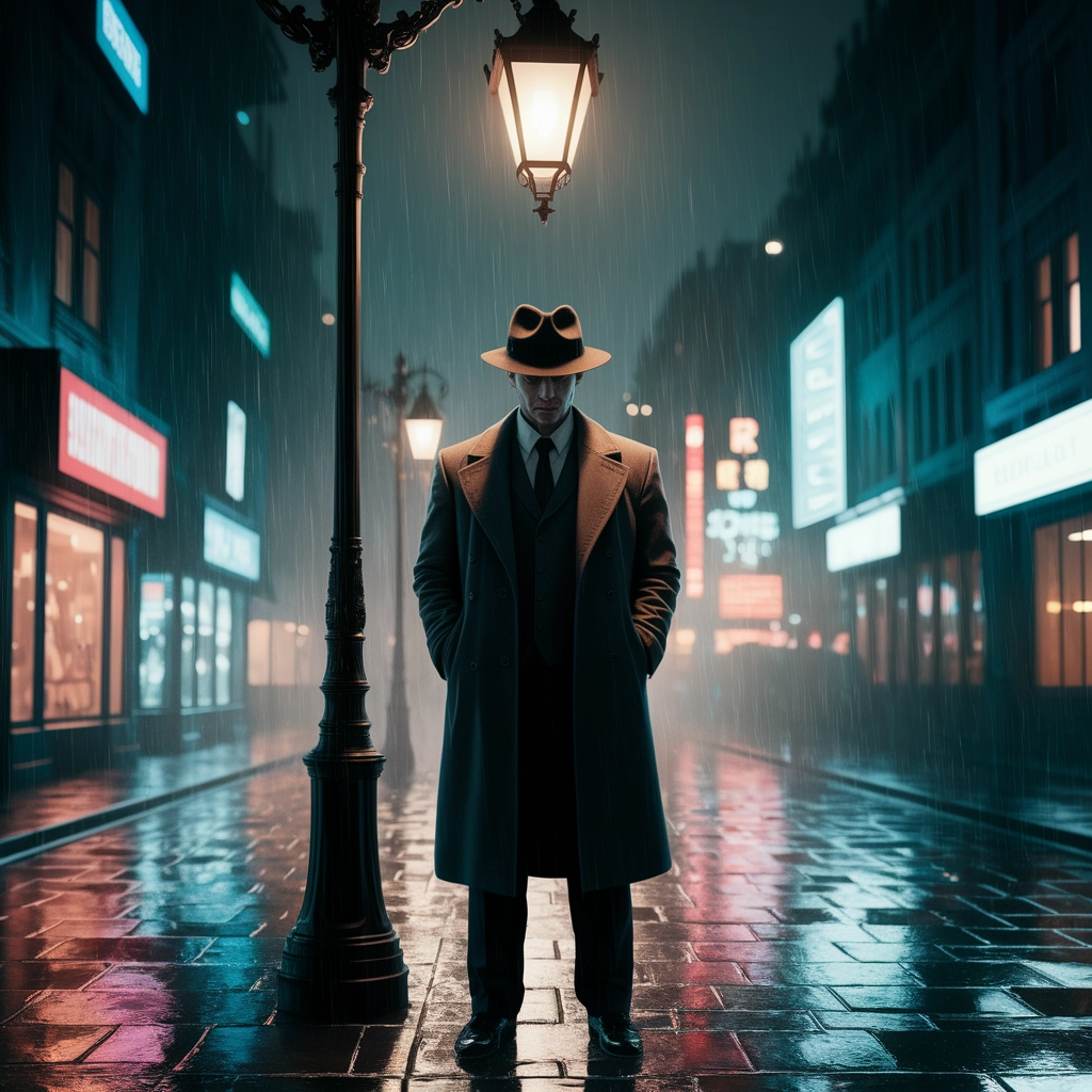 Detective Neon Noir sotto la Pioggia