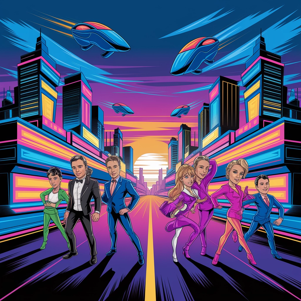 Paesaggio Urbano Futuristico Hypertoon al Tramonto