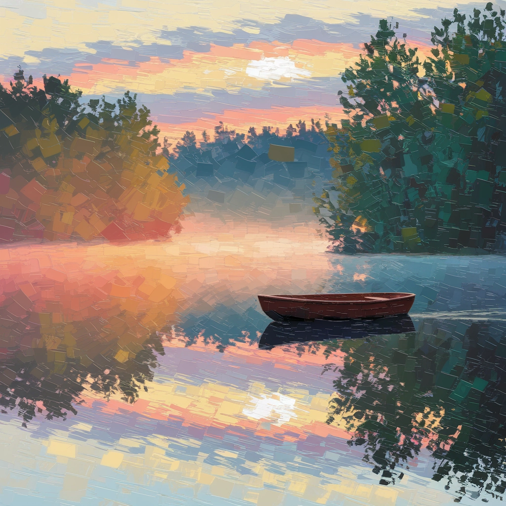 Alba Impressionista su un Lago Nebbioso