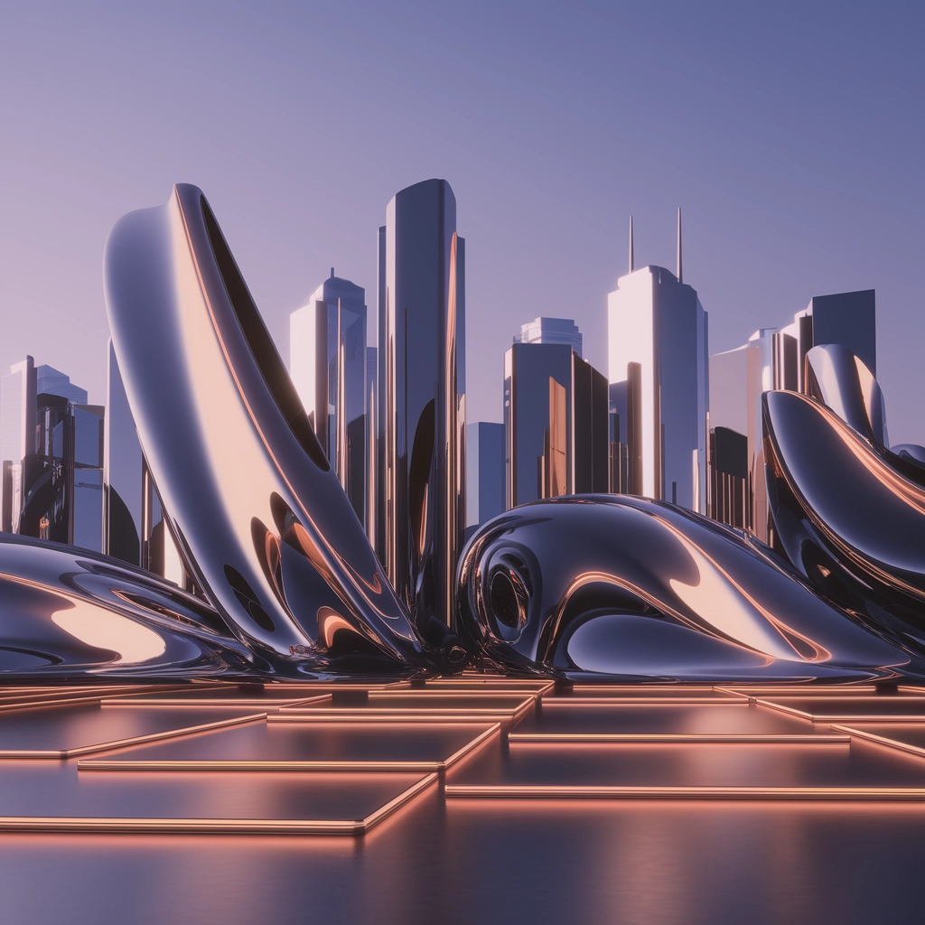 Paesaggio Urbano Futuristico in 3D al Tramonto