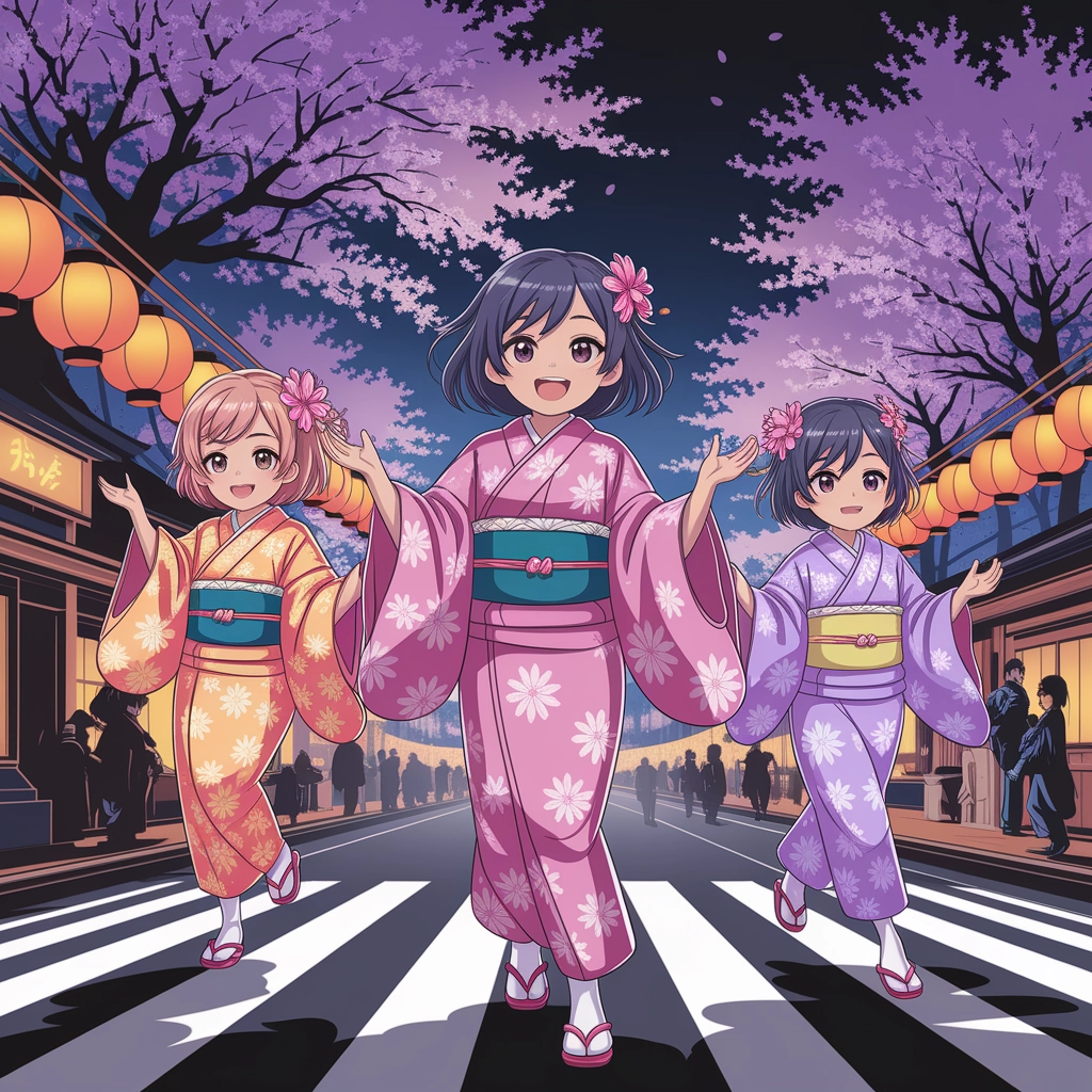 Anime körsbärsblomsfestival i staden