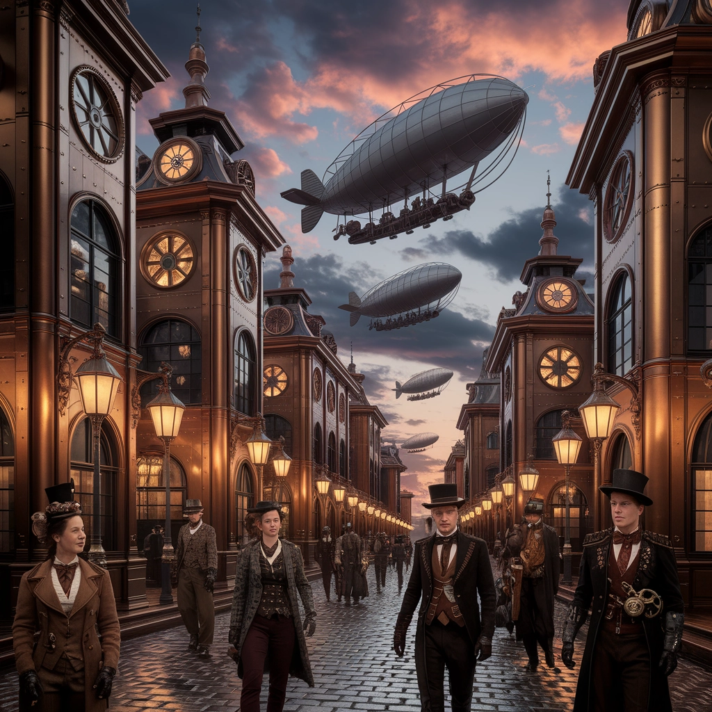 Città Steampunk al Tramonto