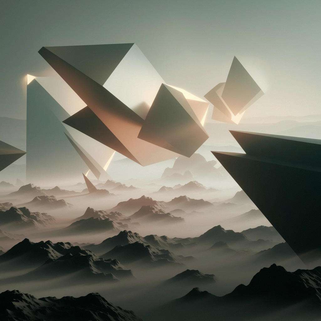 Paesaggio Onirico Surreale Geometrico in Stile Film Astratto