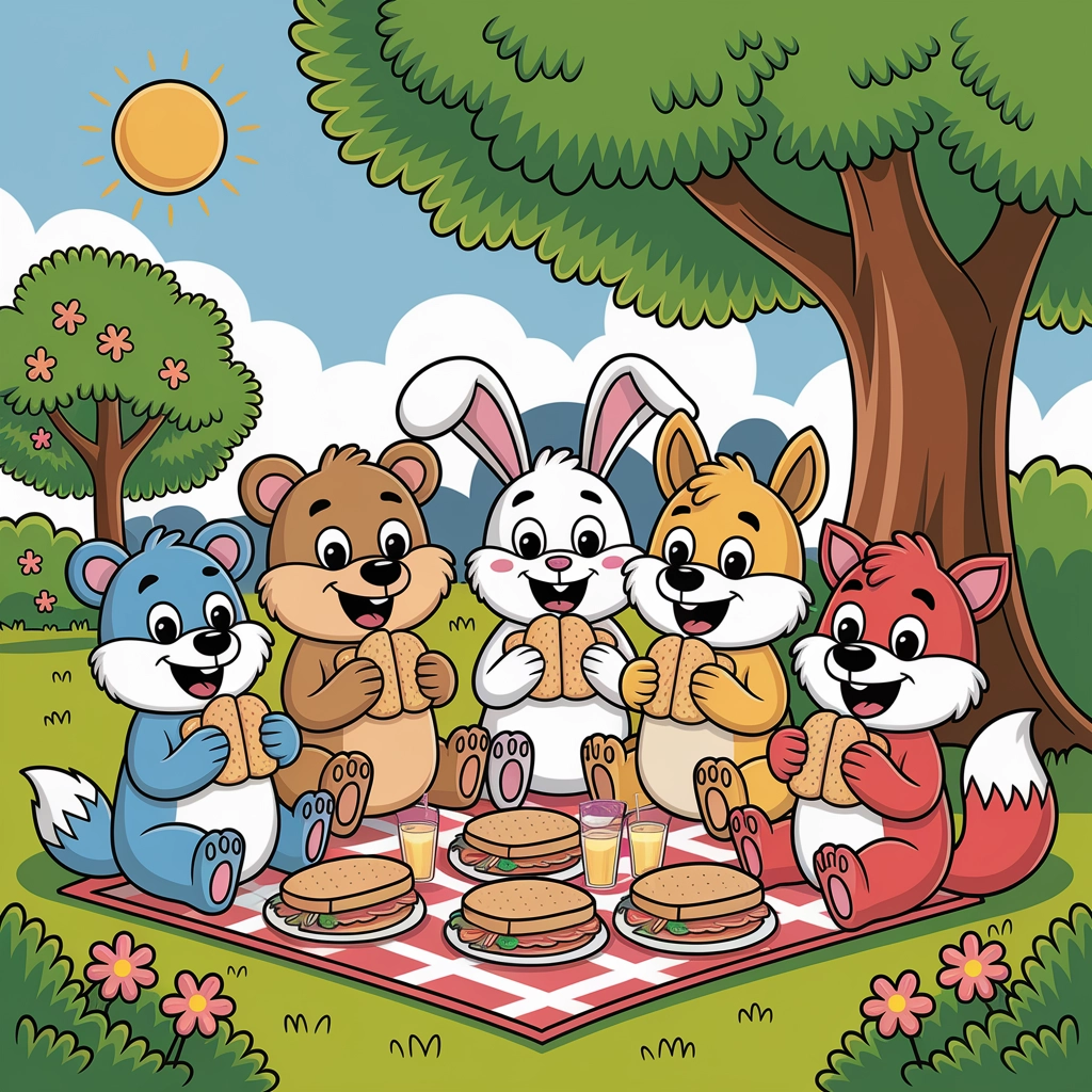 Festa Picnic di Animali Cartoon