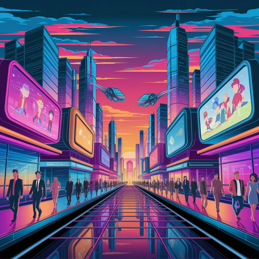 Neon Skyline: Paesaggio Futuristico Hypertoon